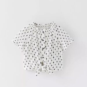 Zara Polka Dot Knotted Textured Shirt